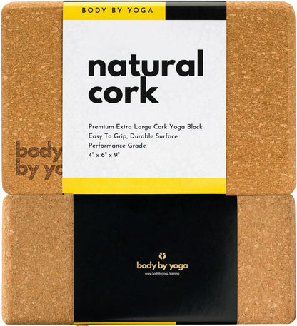 Cork Yoga Blocks 2 Pack – Premium Cork Grain, Highly Stable, Chip Resistant | Extra Large 4" x 6" x 9", No Wobble, Heavy Duty, Durable, Crumble-Free, Comfort Edges, Artisanally Crafted, Yoga Strap Set