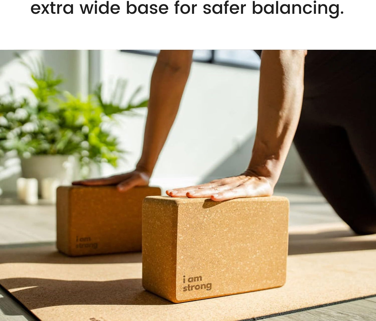 Cork Yoga Blocks 2 Pack – Premium Cork Grain, Highly Stable, Chip Resistant | Extra Large 4" x 6" x 9", No Wobble, Heavy Duty, Durable, Crumble-Free, Comfort Edges, Artisanally Crafted, Yoga Strap Set