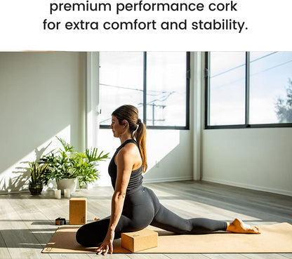 Cork Yoga Blocks 2 Pack – Premium Cork Grain, Highly Stable, Chip Resistant | Extra Large 4" x 6" x 9", No Wobble, Heavy Duty, Durable, Crumble-Free, Comfort Edges, Artisanally Crafted, Yoga Strap Set