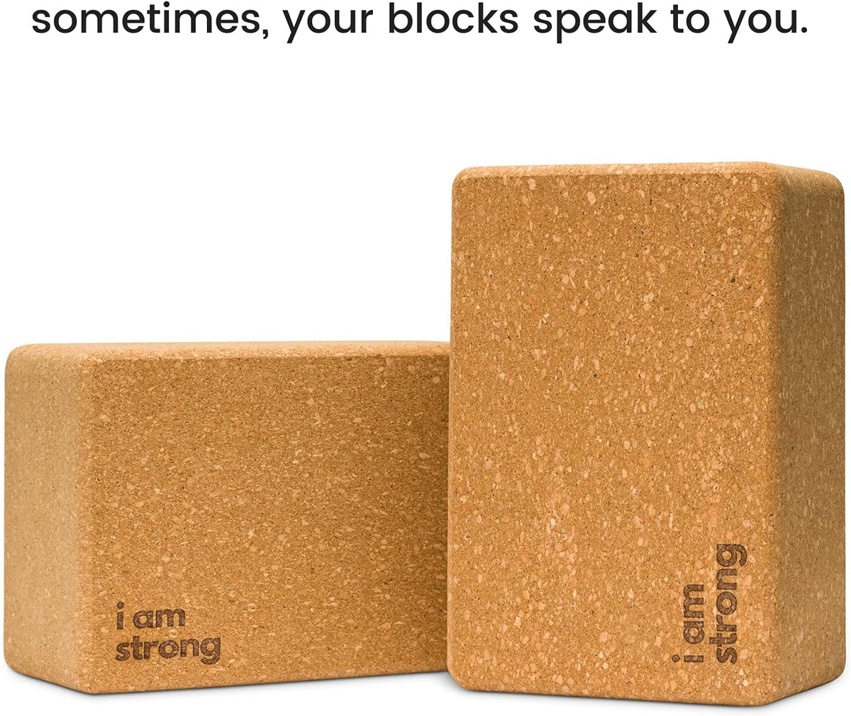 Cork Yoga Blocks 2 Pack – Premium Cork Grain, Highly Stable, Chip Resistant | Extra Large 4" x 6" x 9", No Wobble, Heavy Duty, Durable, Crumble-Free, Comfort Edges, Artisanally Crafted, Yoga Strap Set