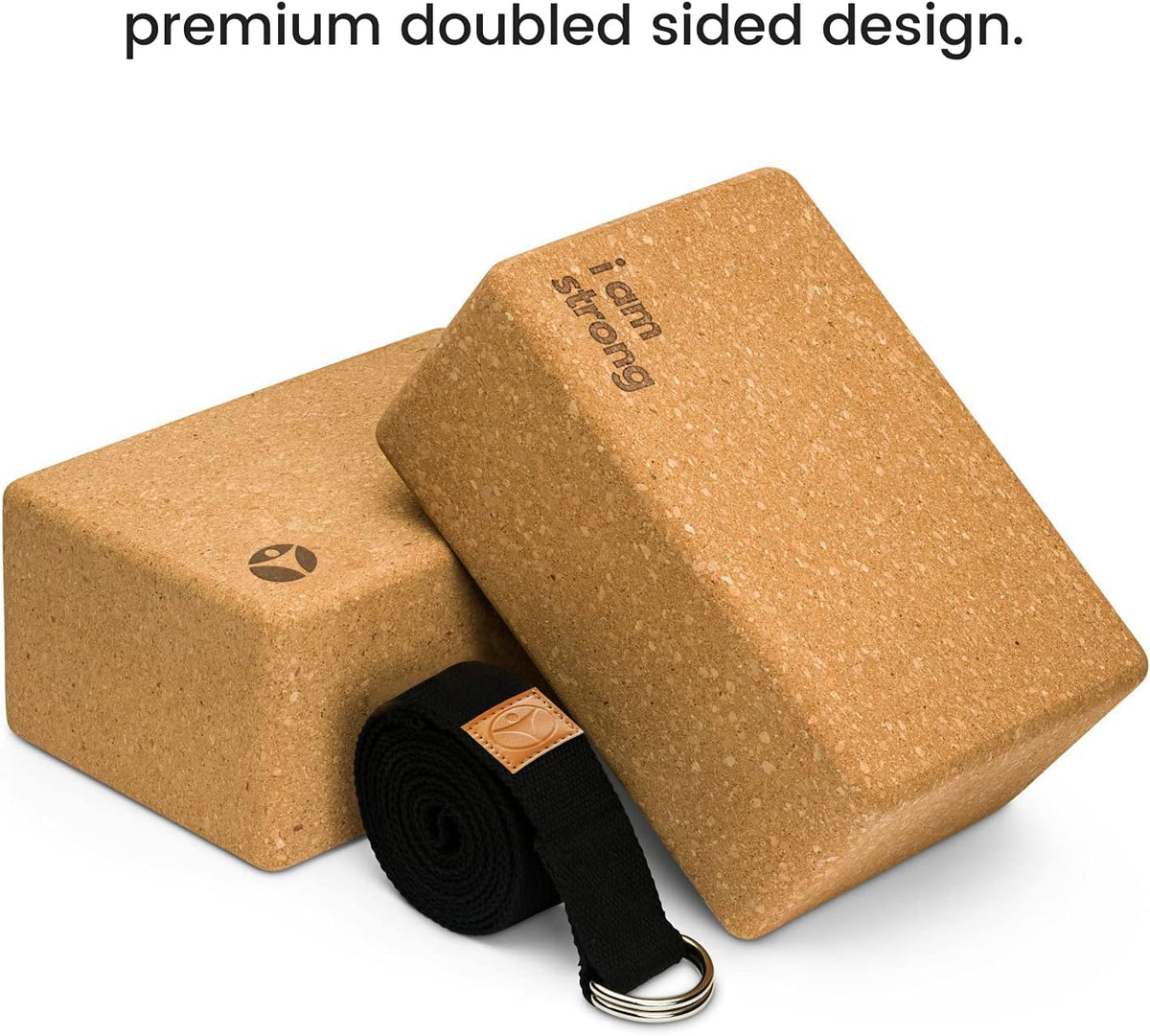 Cork Yoga Blocks 2 Pack – Premium Cork Grain, Highly Stable, Chip Resistant | Extra Large 4" x 6" x 9", No Wobble, Heavy Duty, Durable, Crumble-Free, Comfort Edges, Artisanally Crafted, Yoga Strap Set