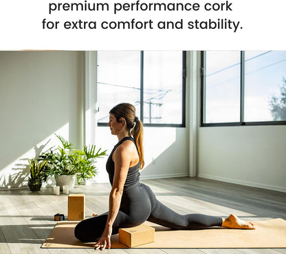 Cork Yoga Blocks 2 Pack – Premium Cork Grain, Highly Stable, Chip Resistant | Extra Large 4" x 6" x 9", No Wobble, Heavy Duty, Durable, Crumble-Free, Comfort Edges, Artisanally Crafted, Yoga Strap Set