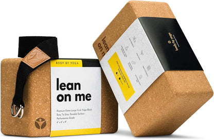 Cork Yoga Blocks 2 Pack – Premium Cork Grain, Highly Stable, Chip Resistant | Extra Large 4" x 6" x 9", No Wobble, Heavy Duty, Durable, Crumble-Free, Comfort Edges, Artisanally Crafted, Yoga Strap Set