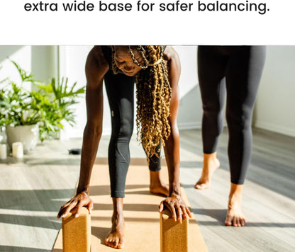 Cork Yoga Blocks 2 Pack – Premium Cork Grain, Highly Stable, Chip Resistant | Extra Large 4" x 6" x 9", No Wobble, Heavy Duty, Durable, Crumble-Free, Comfort Edges, Artisanally Crafted, Yoga Strap Set