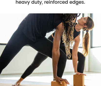 Cork Yoga Blocks 2 Pack – Premium Cork Grain, Highly Stable, Chip Resistant | Extra Large 4" x 6" x 9", No Wobble, Heavy Duty, Durable, Crumble-Free, Comfort Edges, Artisanally Crafted, Yoga Strap Set