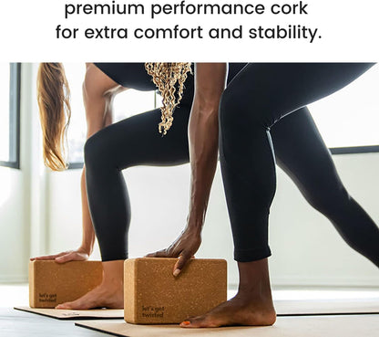 Cork Yoga Blocks 2 Pack – Premium Cork Grain, Highly Stable, Chip Resistant | Extra Large 4" x 6" x 9", No Wobble, Heavy Duty, Durable, Crumble-Free, Comfort Edges, Artisanally Crafted, Yoga Strap Set