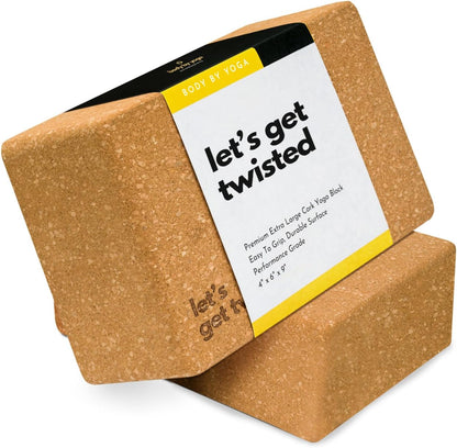 Cork Yoga Blocks 2 Pack – Premium Cork Grain, Highly Stable, Chip Resistant | Extra Large 4" x 6" x 9", No Wobble, Heavy Duty, Durable, Crumble-Free, Comfort Edges, Artisanally Crafted, Yoga Strap Set