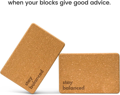 Cork Yoga Blocks 2 Pack – Premium Cork Grain, Highly Stable, Chip Resistant | Extra Large 4" x 6" x 9", No Wobble, Heavy Duty, Durable, Crumble-Free, Comfort Edges, Artisanally Crafted, Yoga Strap Set