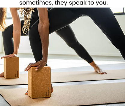 Cork Yoga Blocks 2 Pack – Premium Cork Grain, Highly Stable, Chip Resistant | Extra Large 4" x 6" x 9", No Wobble, Heavy Duty, Durable, Crumble-Free, Comfort Edges, Artisanally Crafted, Yoga Strap Set