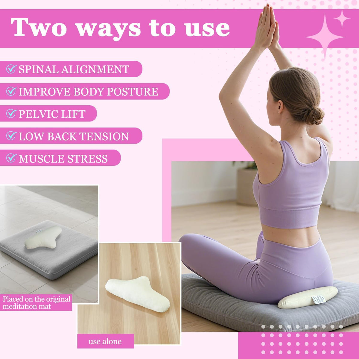 Meditation Cushion - Floor Pillows for Adults Sitting, Yoga Bolster,Portable Ergonomics Tailbone Support Mat Meditation Floor Pad with 100% Organic Cotton Cover & Polyester Cotton Fill