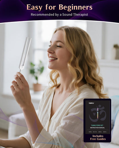 Tuning Forks for Healing Set – Includes 128Hz, 136Hz, 256Hz, 384Hz & Activator, Perfect for Healing, Chakra, Sound Therapy, Keep Body, Mind and Spirit in Perfect Harmony