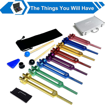 Tuning Forks for Healing Set – Includes 128Hz, 136Hz, 256Hz, 384Hz & Activator, Perfect for Healing, Chakra, Sound Therapy, Keep Body, Mind and Spirit in Perfect Harmony