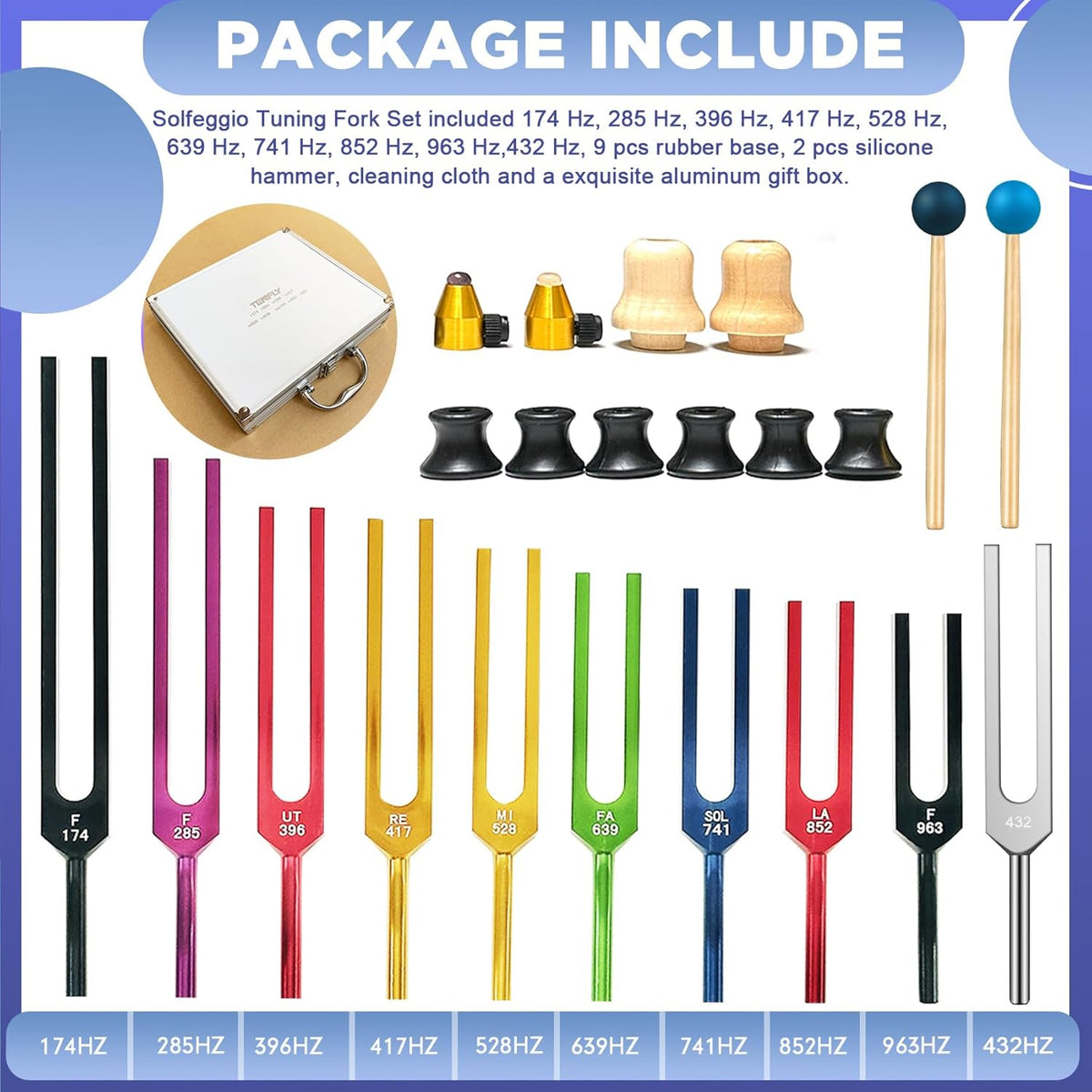 Tuning Forks for Healing Set – Includes 128Hz, 136Hz, 256Hz, 384Hz & Activator, Perfect for Healing, Chakra, Sound Therapy, Keep Body, Mind and Spirit in Perfect Harmony