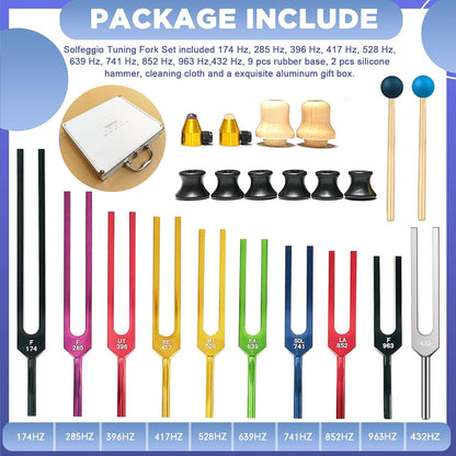 Tuning Forks for Healing Set – Includes 128Hz, 136Hz, 256Hz, 384Hz & Activator, Perfect for Healing, Chakra, Sound Therapy, Keep Body, Mind and Spirit in Perfect Harmony