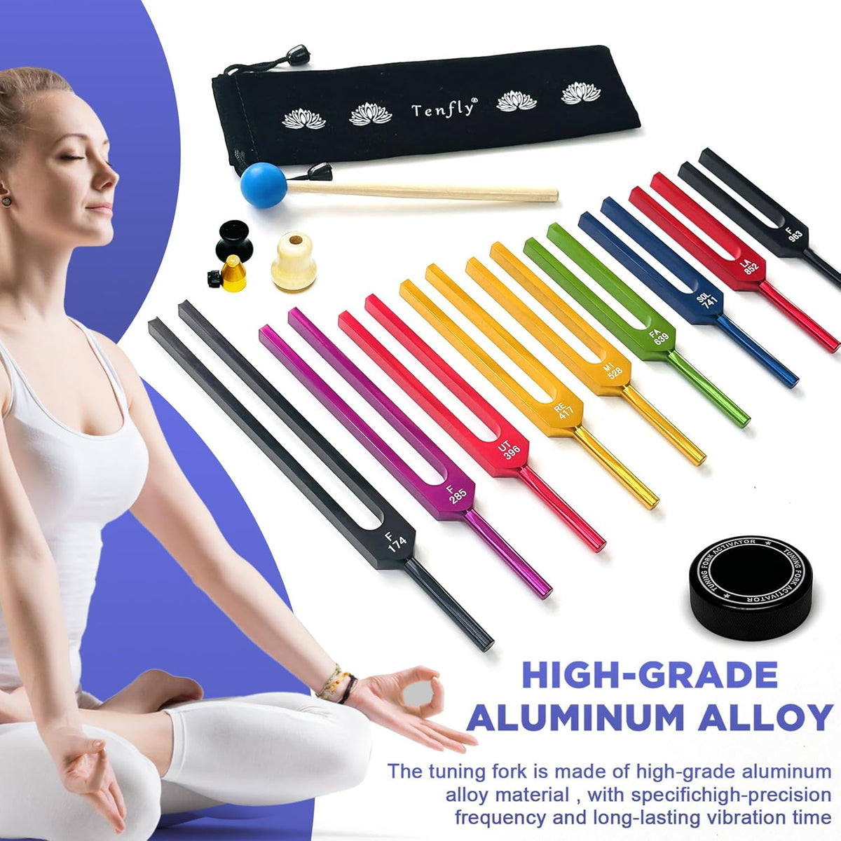 Tuning Forks for Healing Set – Includes 128Hz, 136Hz, 256Hz, 384Hz & Activator, Perfect for Healing, Chakra, Sound Therapy, Keep Body, Mind and Spirit in Perfect Harmony