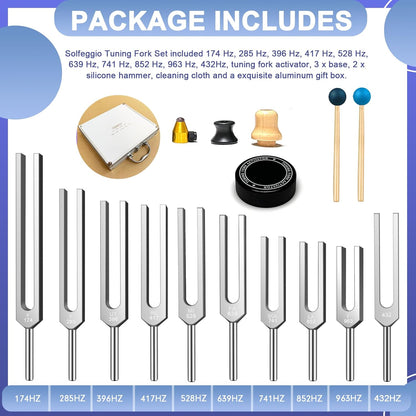 Tuning Forks for Healing Set – Includes 128Hz, 136Hz, 256Hz, 384Hz & Activator, Perfect for Healing, Chakra, Sound Therapy, Keep Body, Mind and Spirit in Perfect Harmony