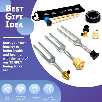 Tuning Forks for Healing Set – Includes 128Hz, 136Hz, 256Hz, 384Hz & Activator, Perfect for Healing, Chakra, Sound Therapy, Keep Body, Mind and Spirit in Perfect Harmony