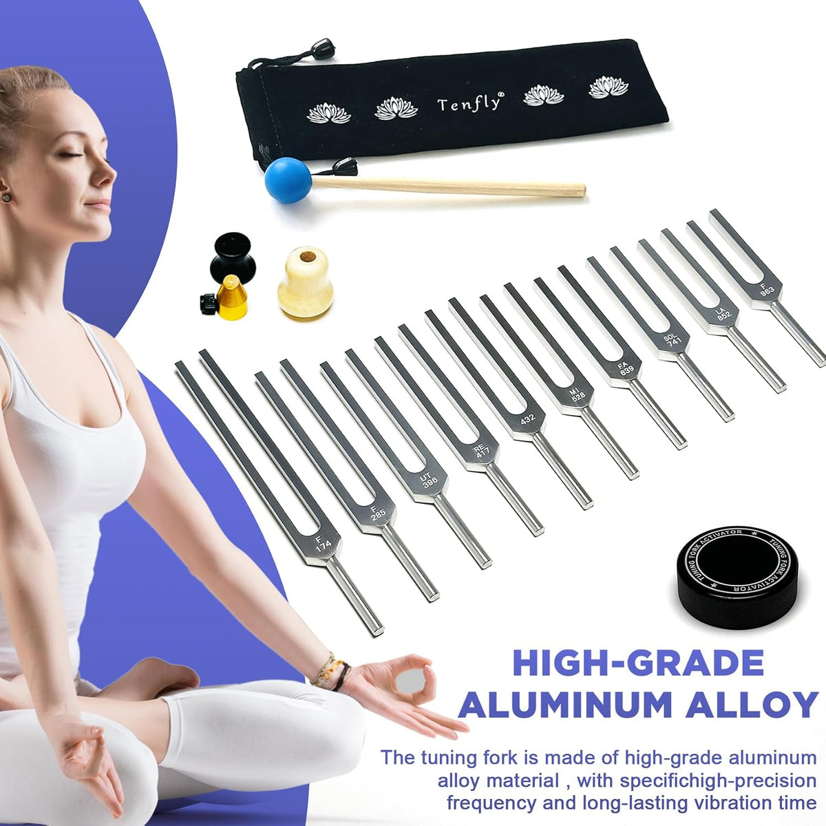 Tuning Forks for Healing Set – Includes 128Hz, 136Hz, 256Hz, 384Hz & Activator, Perfect for Healing, Chakra, Sound Therapy, Keep Body, Mind and Spirit in Perfect Harmony