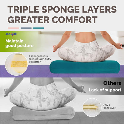 Triple-Layer Sponge Yoga Bolster Pillow for Restorative Yoga & Meditation - Versatile Yoga Support Pillow, Balance & Poses Modification
