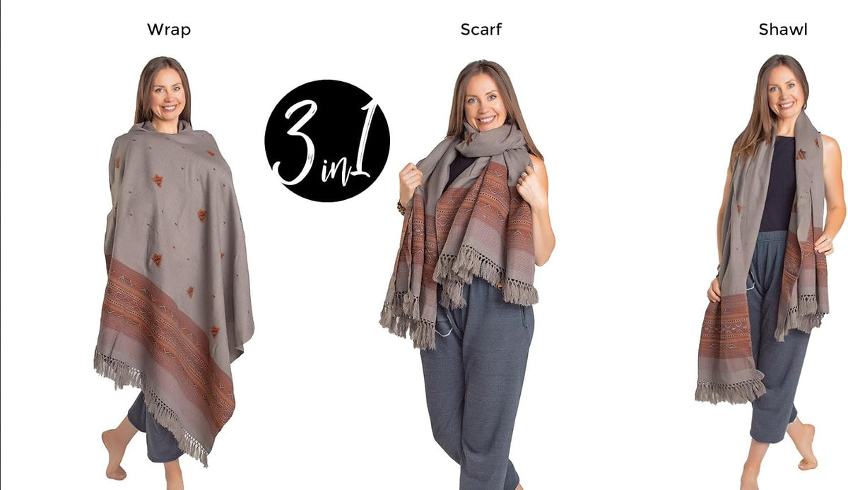 Exotic Vegan Meditation Shawl - Large Unisex Prayer Wrap, Oversize Scarf & Versatile Indian Style Blanket