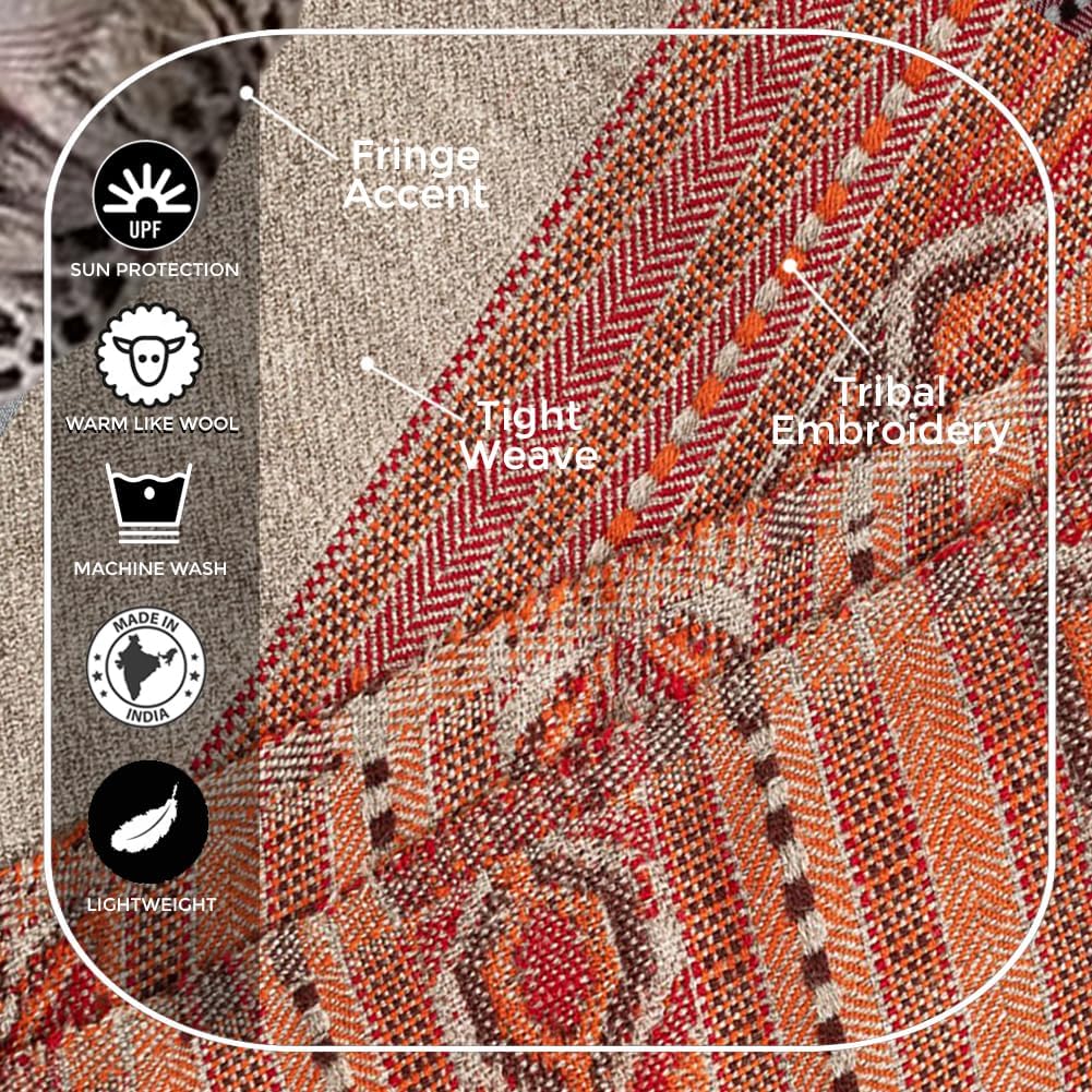 Exotic Vegan Meditation Shawl - Large Unisex Prayer Wrap, Oversize Scarf & Versatile Indian Style Blanket