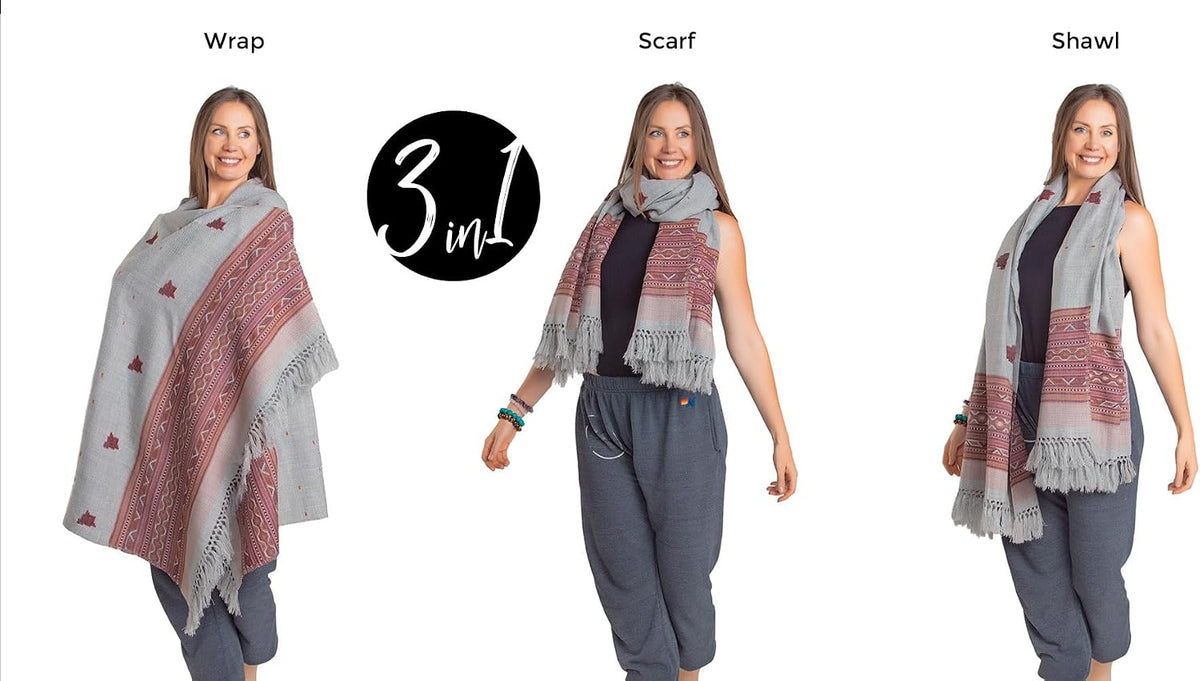 Exotic Vegan Meditation Shawl - Large Unisex Prayer Wrap, Oversize Scarf & Versatile Indian Style Blanket
