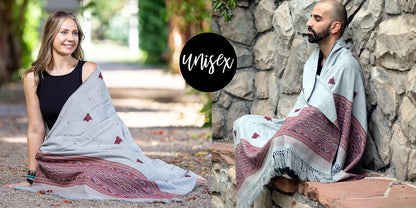 Exotic Vegan Meditation Shawl - Large Unisex Prayer Wrap, Oversize Scarf & Versatile Indian Style Blanket