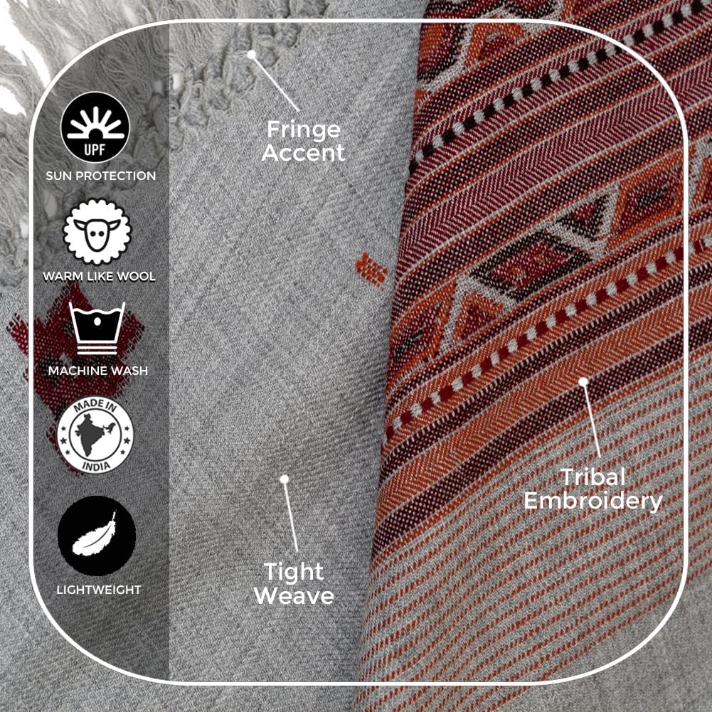 Exotic Vegan Meditation Shawl - Large Unisex Prayer Wrap, Oversize Scarf & Versatile Indian Style Blanket