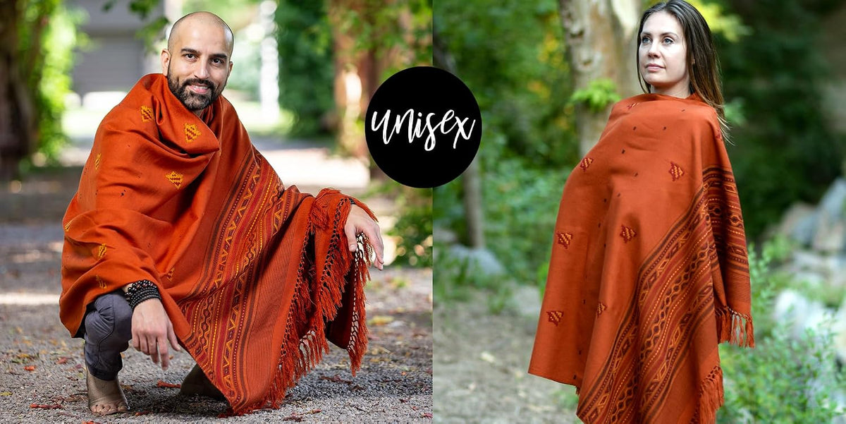 Exotic Vegan Meditation Shawl - Large Unisex Prayer Wrap, Oversize Scarf & Versatile Indian Style Blanket