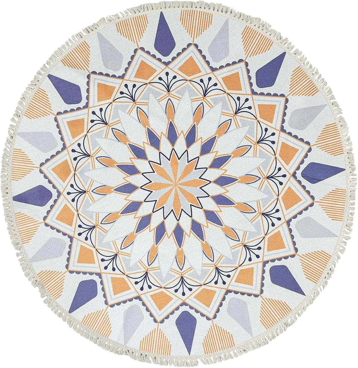 Boho Rug 5Ft Round Bedroom Carpet Circle Nonslip Farmhouse Area Rug Rustic Mandala Floor Mat for Living Room Locker Room Tassel Throw Rugs Washable Doormat, Purple
