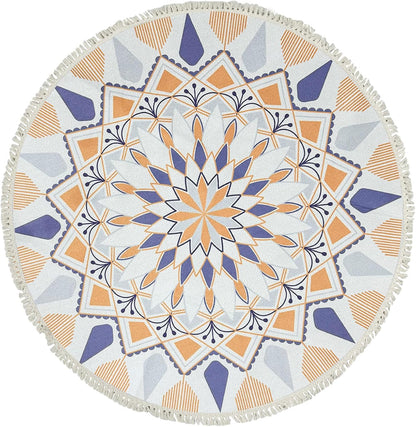 Boho Rug 5Ft Round Bedroom Carpet Circle Nonslip Farmhouse Area Rug Rustic Mandala Floor Mat for Living Room Locker Room Tassel Throw Rugs Washable Doormat, Purple