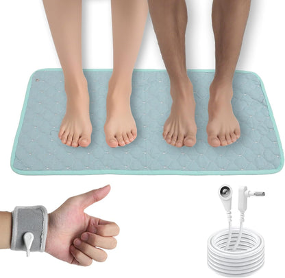 Conductive Metal Fabric Grounding Mat Set with Grounding Wristband and 15ft Cord for Bed/Desk/Floor/Feet - Machine Washable, Healthy Material to Improve Sleep and Wellness