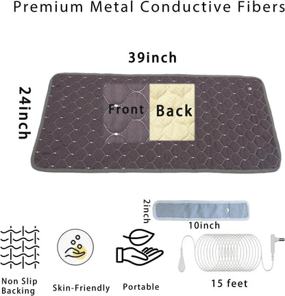 Conductive Metal Fabric Grounding Mat Set with Grounding Wristband and 15ft Cord for Bed/Desk/Floor/Feet - Machine Washable, Healthy Material to Improve Sleep and Wellness