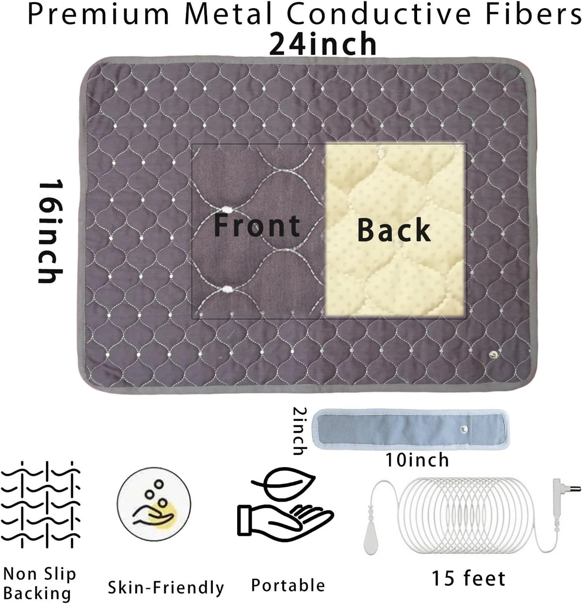 Conductive Metal Fabric Grounding Mat Set with Grounding Wristband and 15ft Cord for Bed/Desk/Floor/Feet - Machine Washable, Healthy Material to Improve Sleep and Wellness