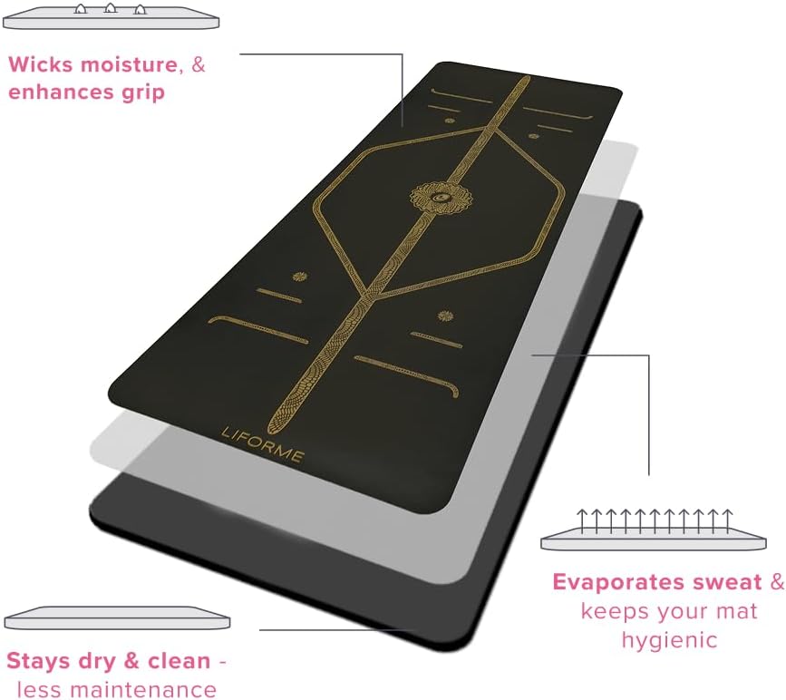 Printed Yoga Mat - Patented Alignment Design, Ultimate Grip | Eco-friendly, Non-Toxic, Sweat-Resistant, long, wide, 4.2mm thick mat for comfort, recommended for Hot Yoga, Free Yoga Bag