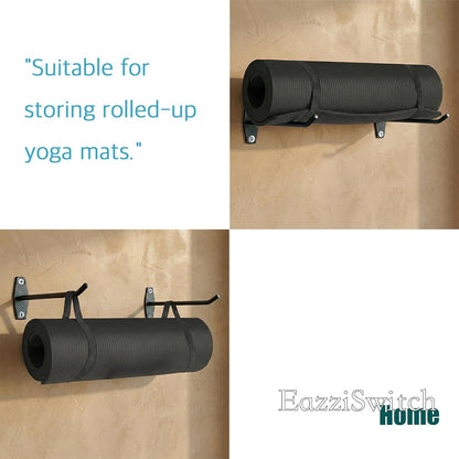 Wall Mount Yoga Mat Holder: Hanging Metal Rack For Eyelet Exercise Mats