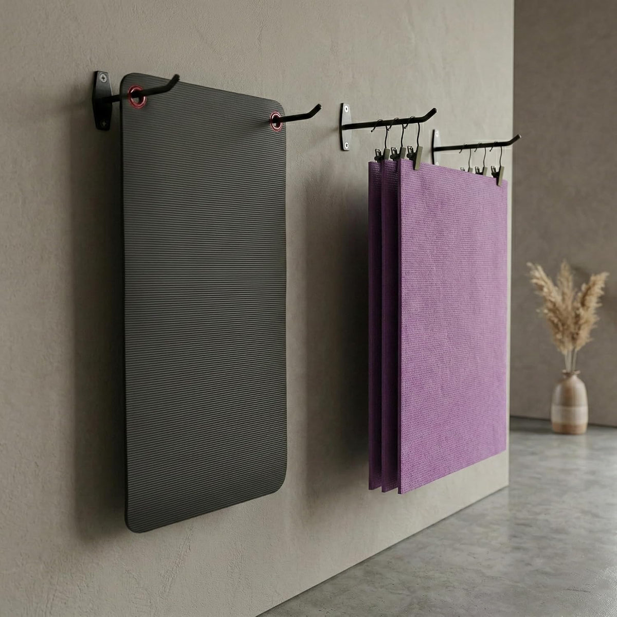 Wall Mount Yoga Mat Holder: Hanging Metal Rack For Eyelet Exercise Mats