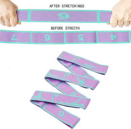 9 Loops Elastic Yoga Strap - Adjustable Stretching Band for Physical Therapy, Dance, Pilates & Gymnastics, Multi-Loop Exercise Band for Flexibility, Home Workout