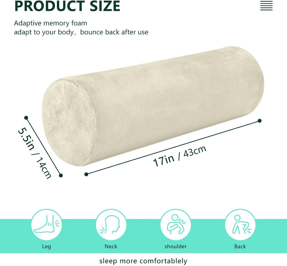 Bolster Pillow Yoga Beige Firm Neck Roll Pillow 5.5" x 17" Small Round Pillows Decorative Throw Pillows Cylinder Body Pillow Cover Back Support Pillow