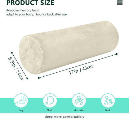 Bolster Pillow Yoga Beige Firm Neck Roll Pillow 5.5" x 17" Small Round Pillows Decorative Throw Pillows Cylinder Body Pillow Cover Back Support Pillow