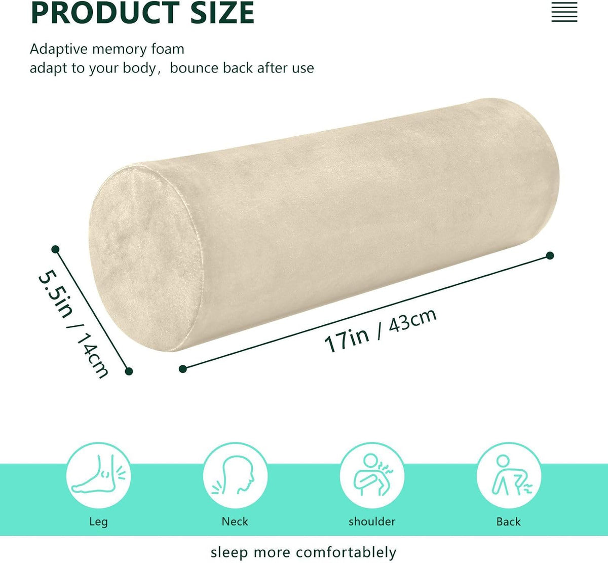Bolster Pillow Yoga Beige Firm Neck Roll Pillow 5.5" x 17" Small Round Pillows Decorative Throw Pillows Cylinder Body Pillow Cover Back Support Pillow