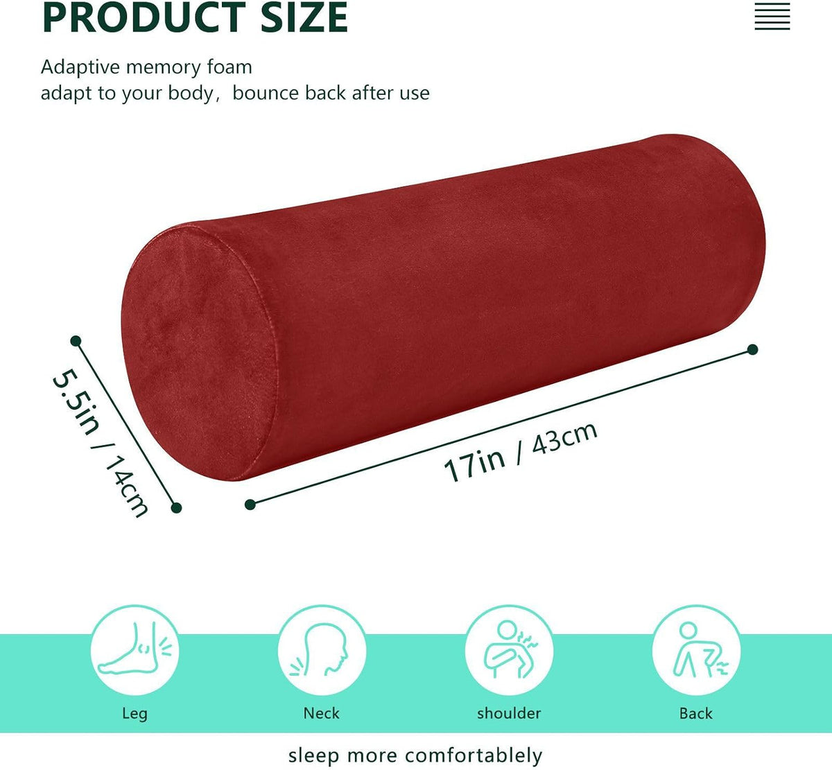 Bolster Pillow Yoga Beige Firm Neck Roll Pillow 5.5" x 17" Small Round Pillows Decorative Throw Pillows Cylinder Body Pillow Cover Back Support Pillow