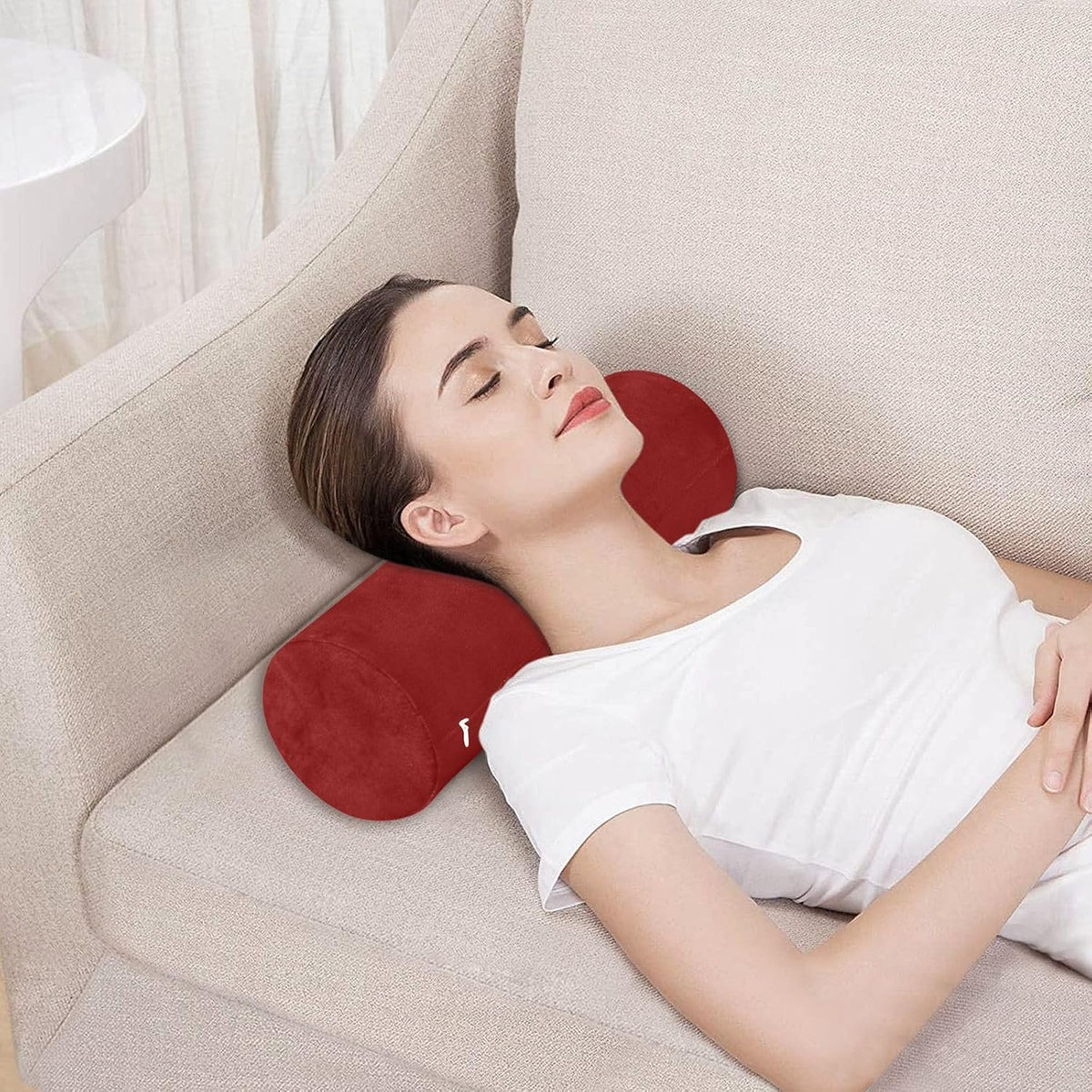 Bolster Pillow Yoga Beige Firm Neck Roll Pillow 5.5" x 17" Small Round Pillows Decorative Throw Pillows Cylinder Body Pillow Cover Back Support Pillow