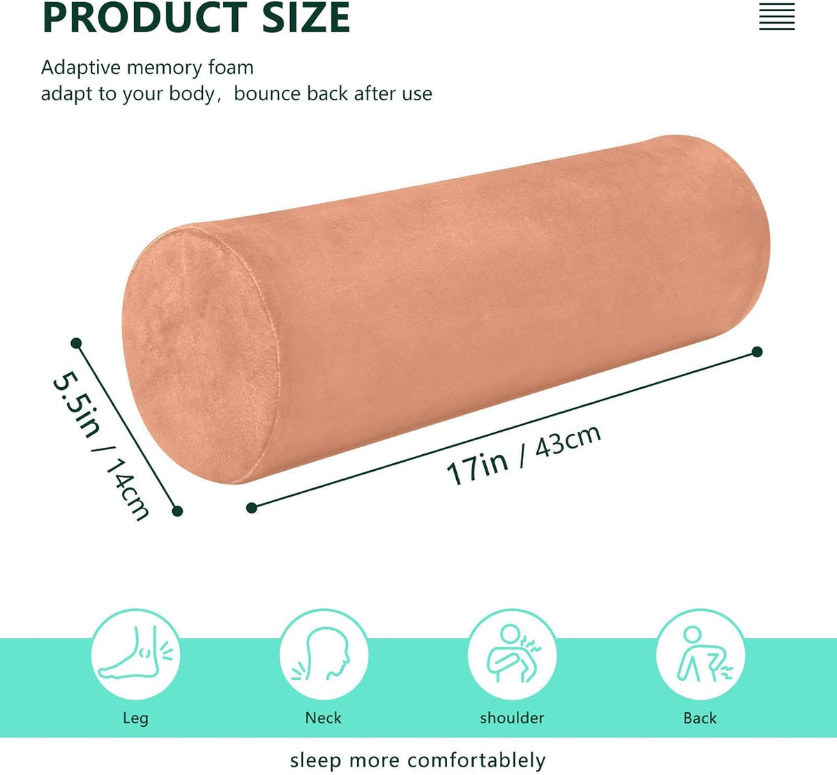 Bolster Pillow Yoga Beige Firm Neck Roll Pillow 5.5" x 17" Small Round Pillows Decorative Throw Pillows Cylinder Body Pillow Cover Back Support Pillow