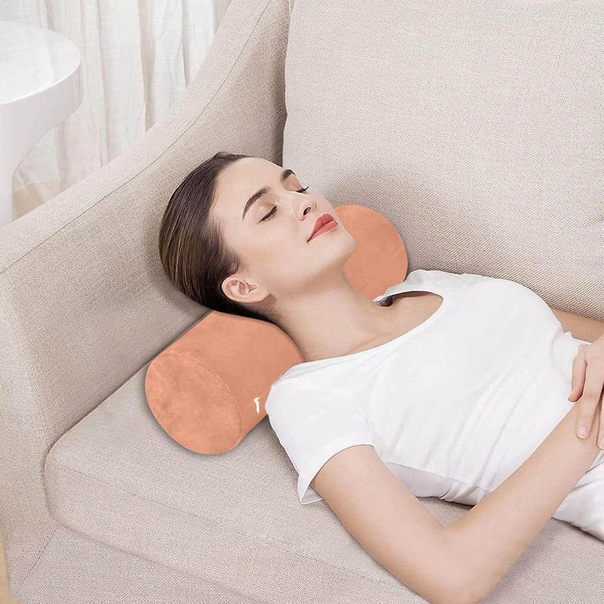 Bolster Pillow Yoga Beige Firm Neck Roll Pillow 5.5" x 17" Small Round Pillows Decorative Throw Pillows Cylinder Body Pillow Cover Back Support Pillow