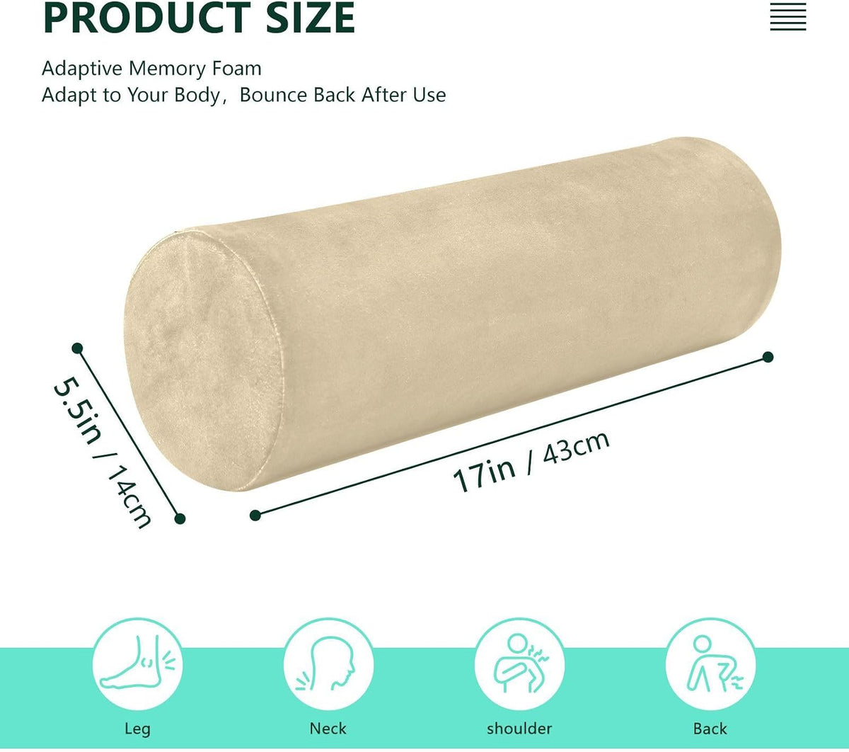Bolster Pillow Yoga Beige Firm Neck Roll Pillow 5.5" x 17" Small Round Pillows Decorative Throw Pillows Cylinder Body Pillow Cover Back Support Pillow