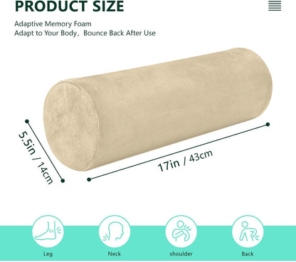 Bolster Pillow Yoga Beige Firm Neck Roll Pillow 5.5" x 17" Small Round Pillows Decorative Throw Pillows Cylinder Body Pillow Cover Back Support Pillow