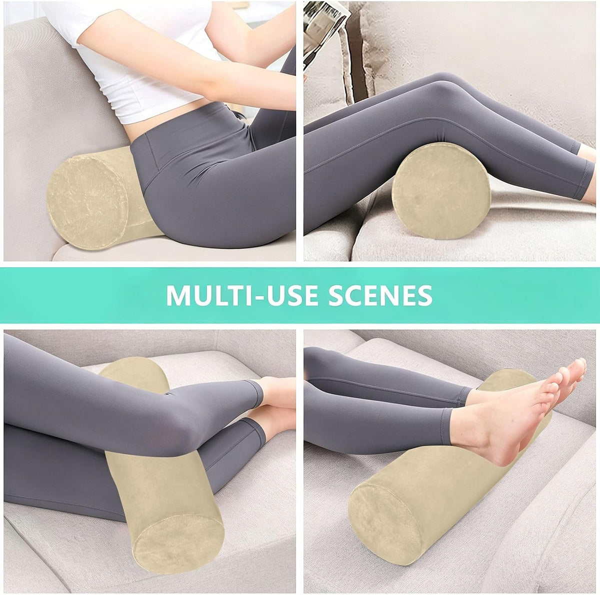 Bolster Pillow Yoga Beige Firm Neck Roll Pillow 5.5" x 17" Small Round Pillows Decorative Throw Pillows Cylinder Body Pillow Cover Back Support Pillow