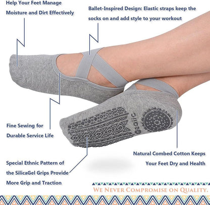 Pilates Socks for Women Non Slip Grip Yoga Barefoot Indoor Workout