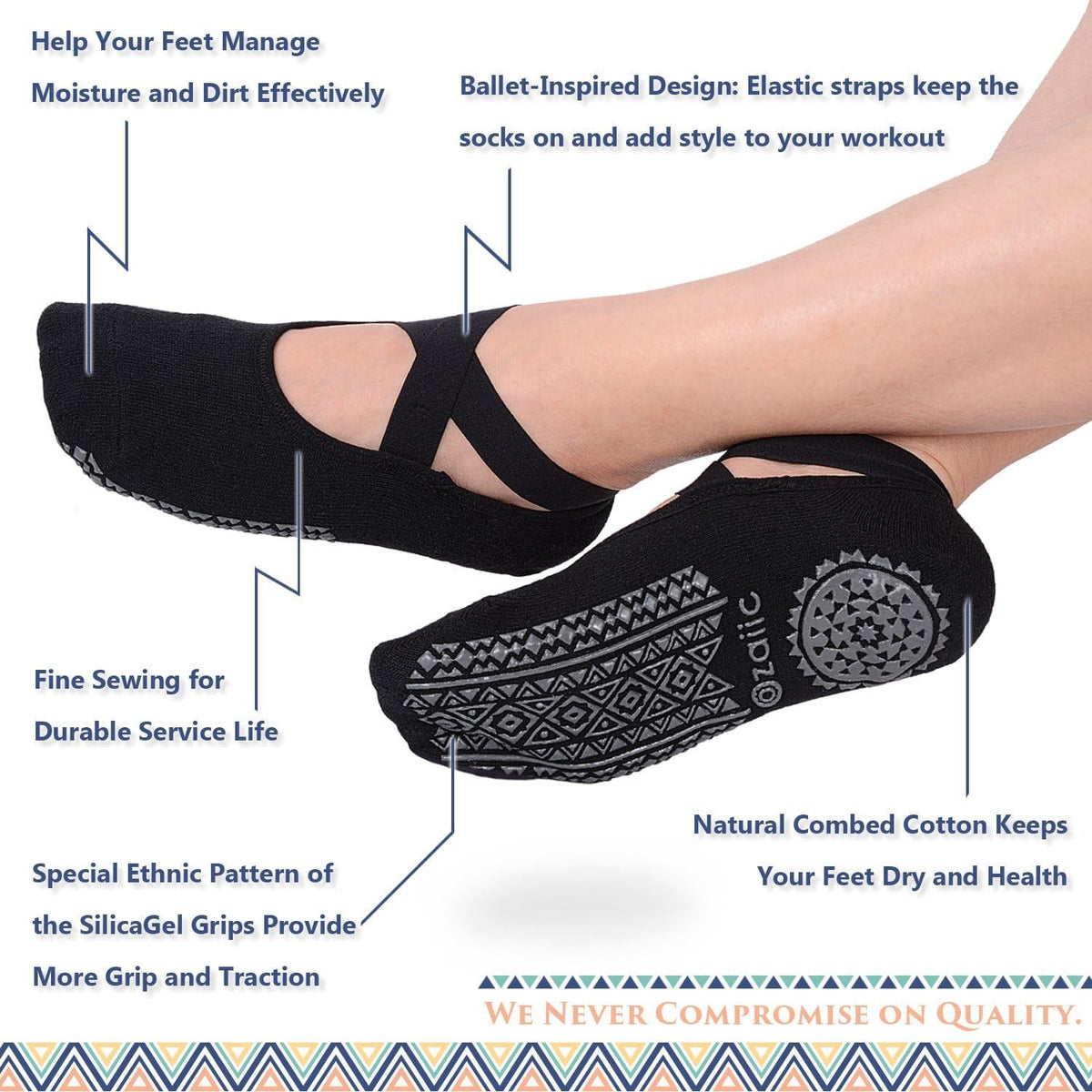 Pilates Socks for Women Non Slip Grip Yoga Barefoot Indoor Workout
